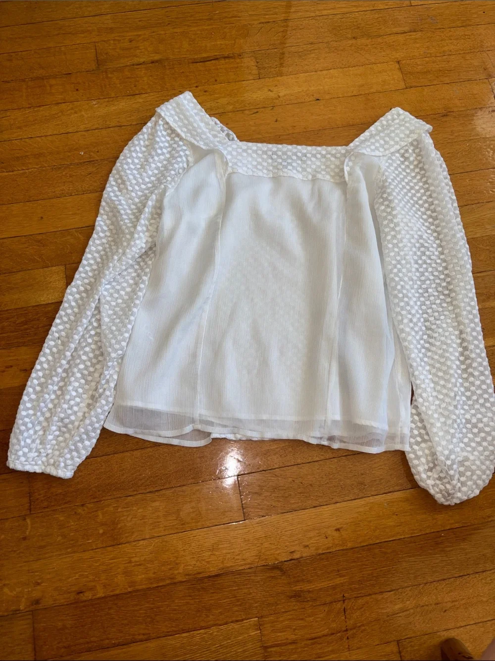 Banana Republic White Textured Puff-Sleeve Blouse